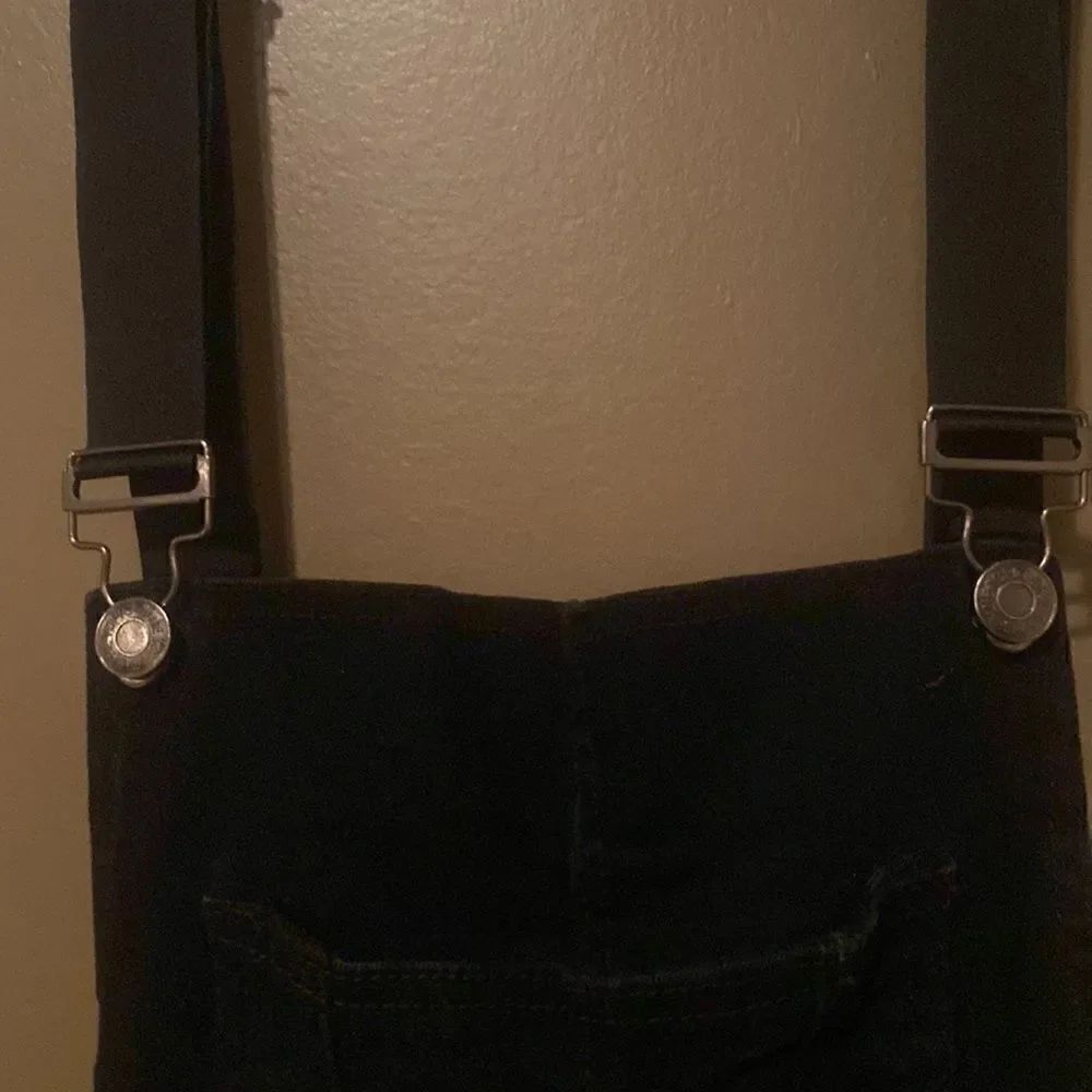 Blue Topic Black Jean Overall Shorts Size Medium Distressed - Picture 4 of 13